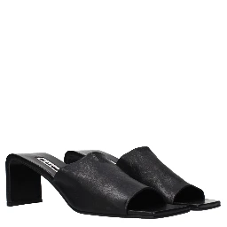 Black Leather Stiletto Heel Sandals