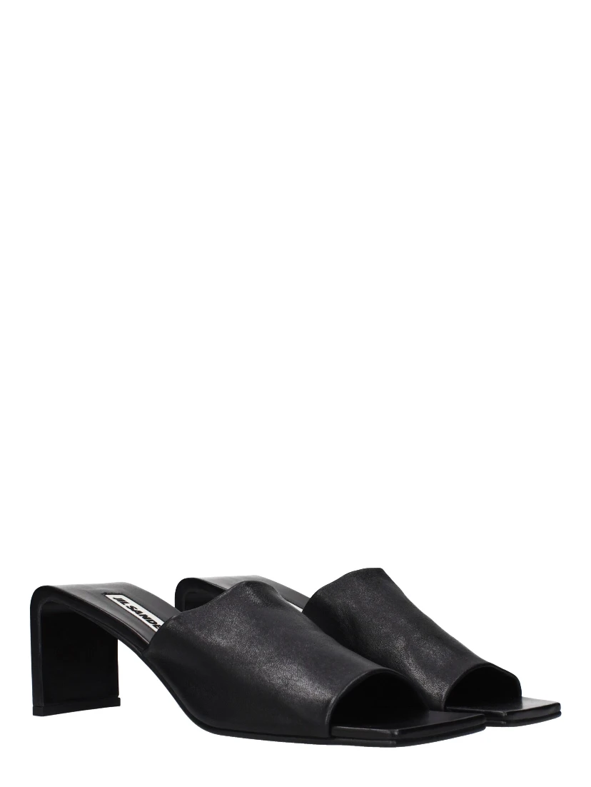 Black Leather Stiletto Heel Sandals