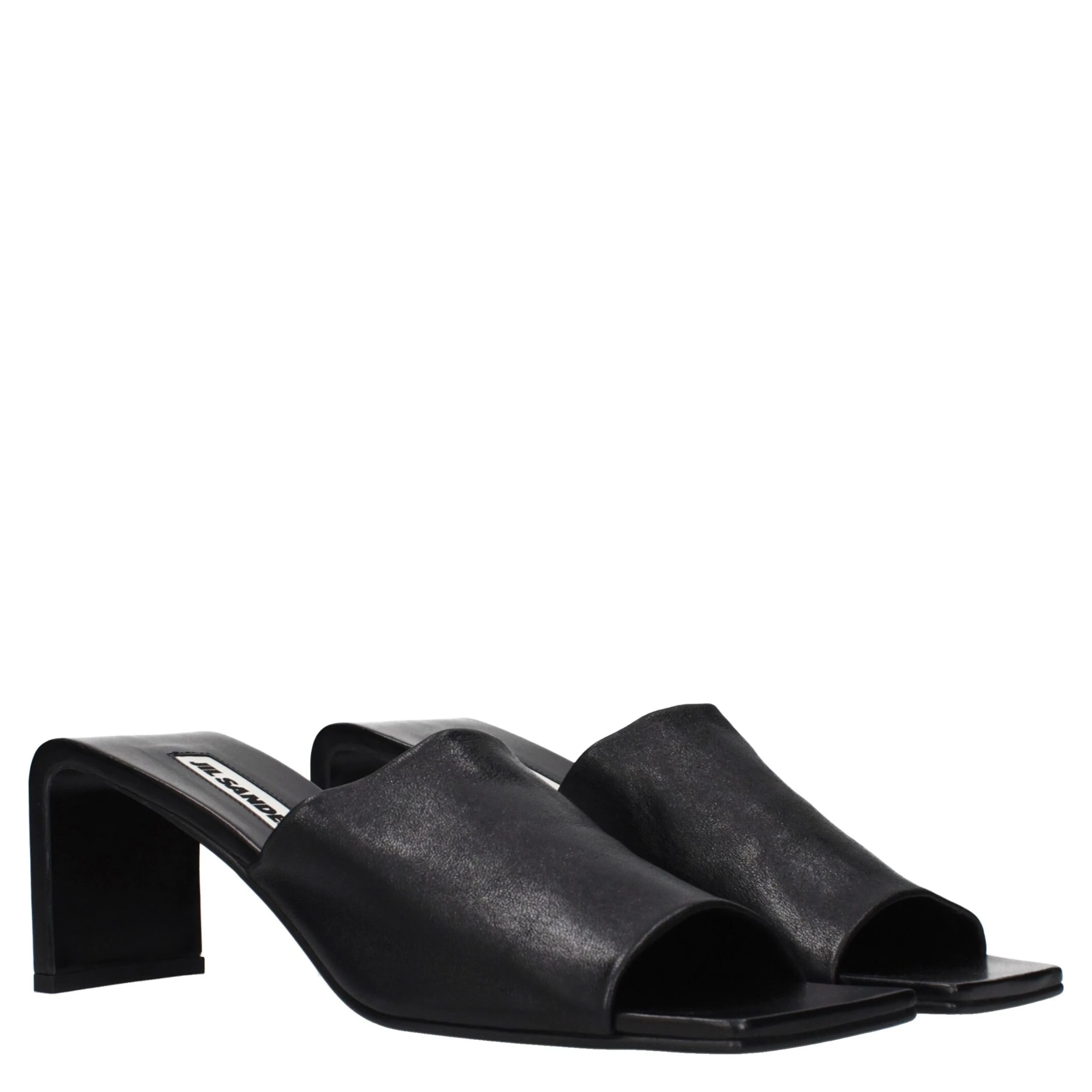 Black Leather Stiletto Heel Sandals