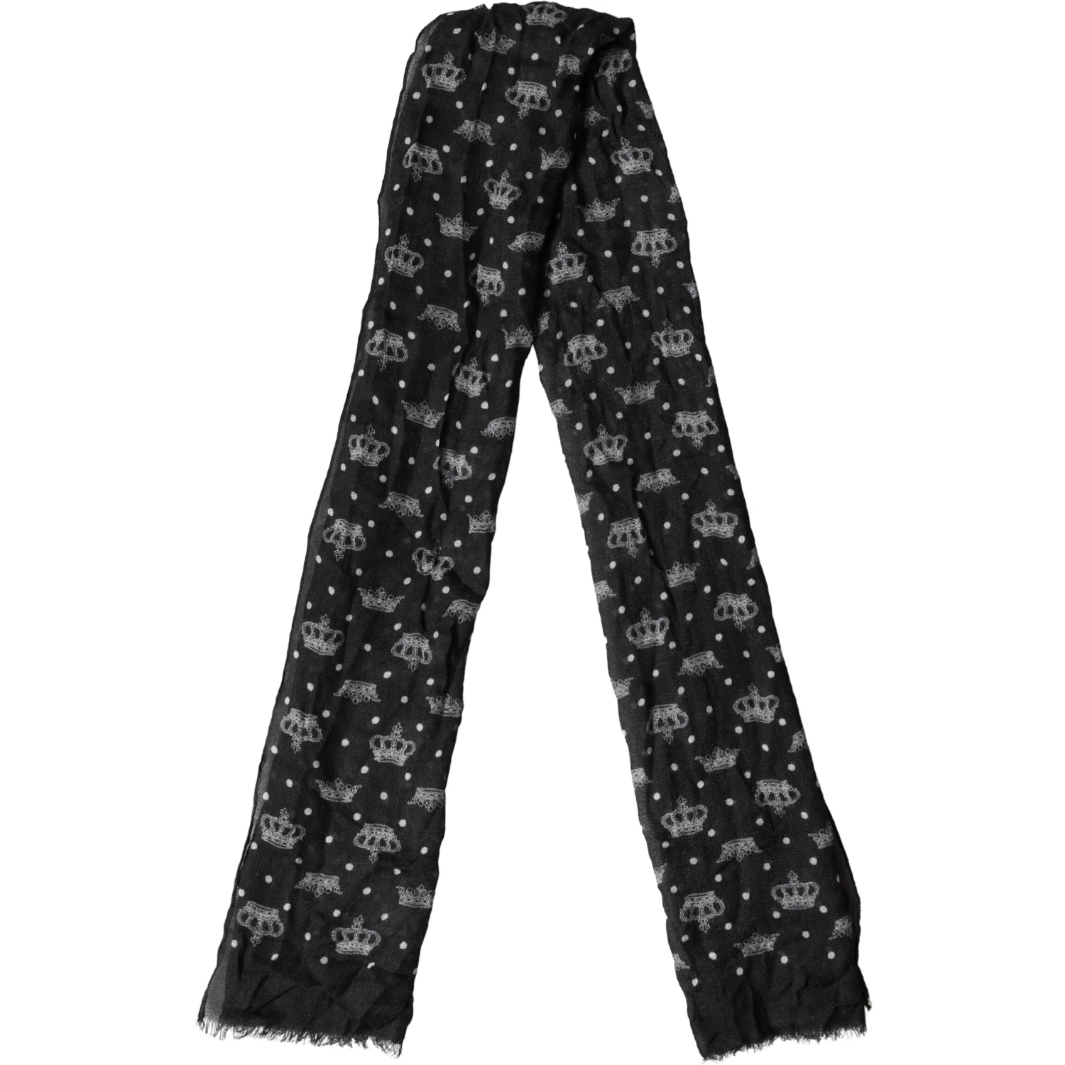 Black Wool Crown Print Fringe Neck Wrap 180cm x 65cm Scarf
