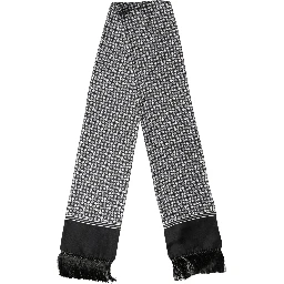 Black Silk Geometric Fringed Foulard 140cm x 15cm Scarf