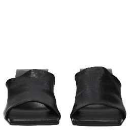 Black Leather Stiletto Heel Sandals