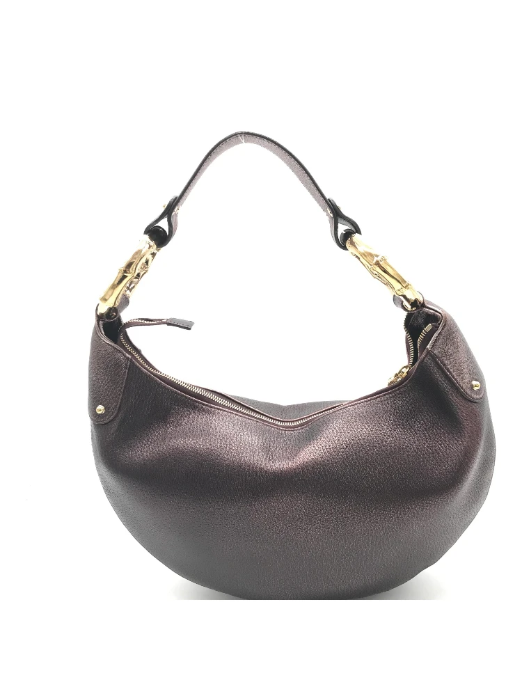 Metallic Leather Bamboo Ring Hobo Bag