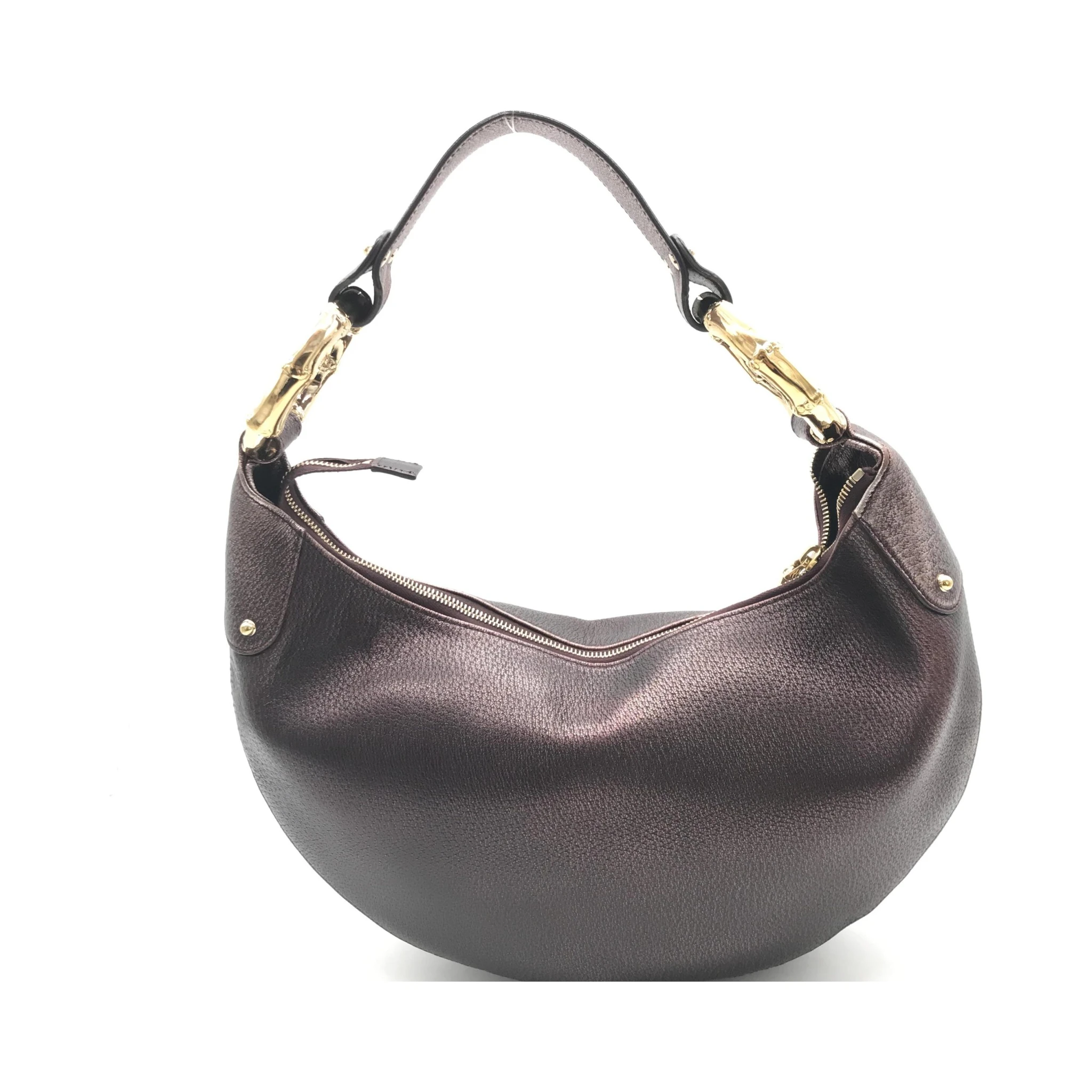 Metallic Leather Bamboo Ring Hobo Bag