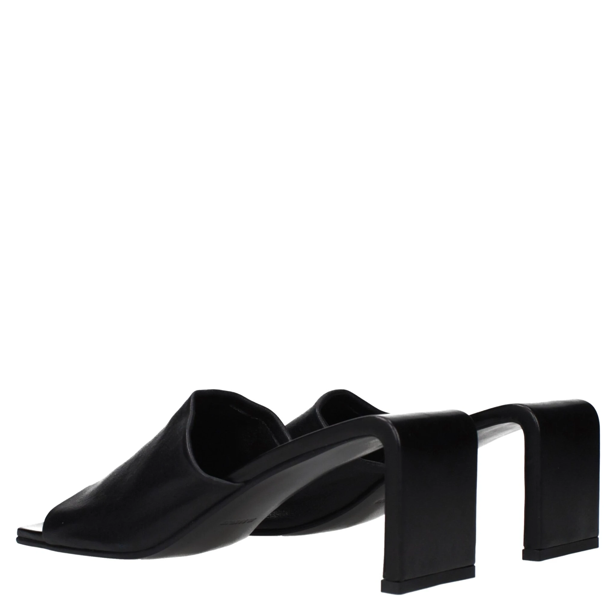 Black Leather Stiletto Heel Sandals