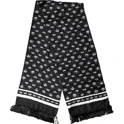 Black Silk Crown Fringe Neck Wrap 173cm x 32.5cm Scarf