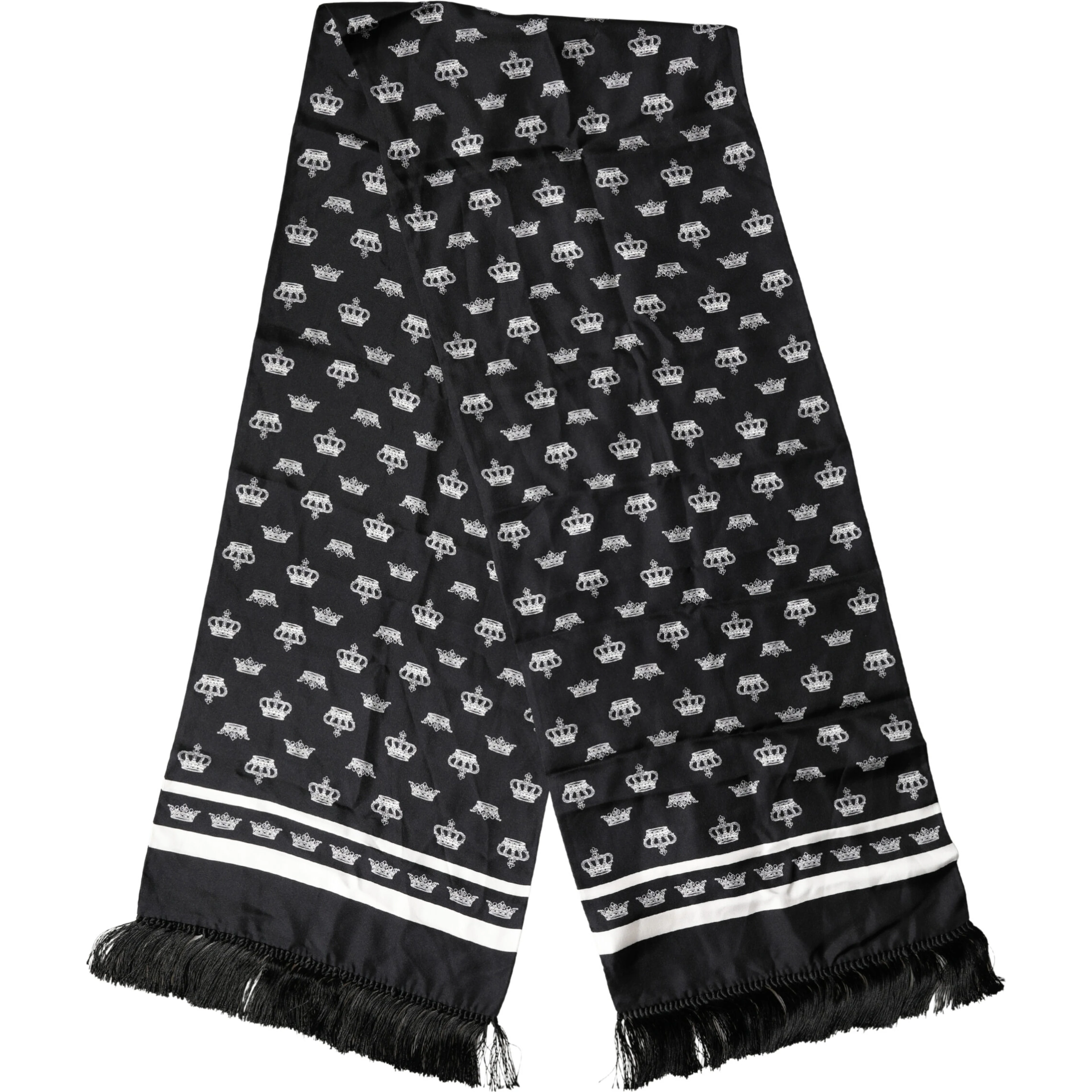Black Silk Crown Fringe Neck Wrap 173cm x 32.5cm Scarf
