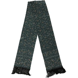 Green Silk Floral Pattern Fringed 135cm X 16cm  Scarf