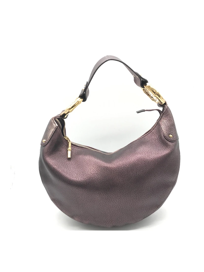 Metallic Leather Bamboo Ring Hobo Bag