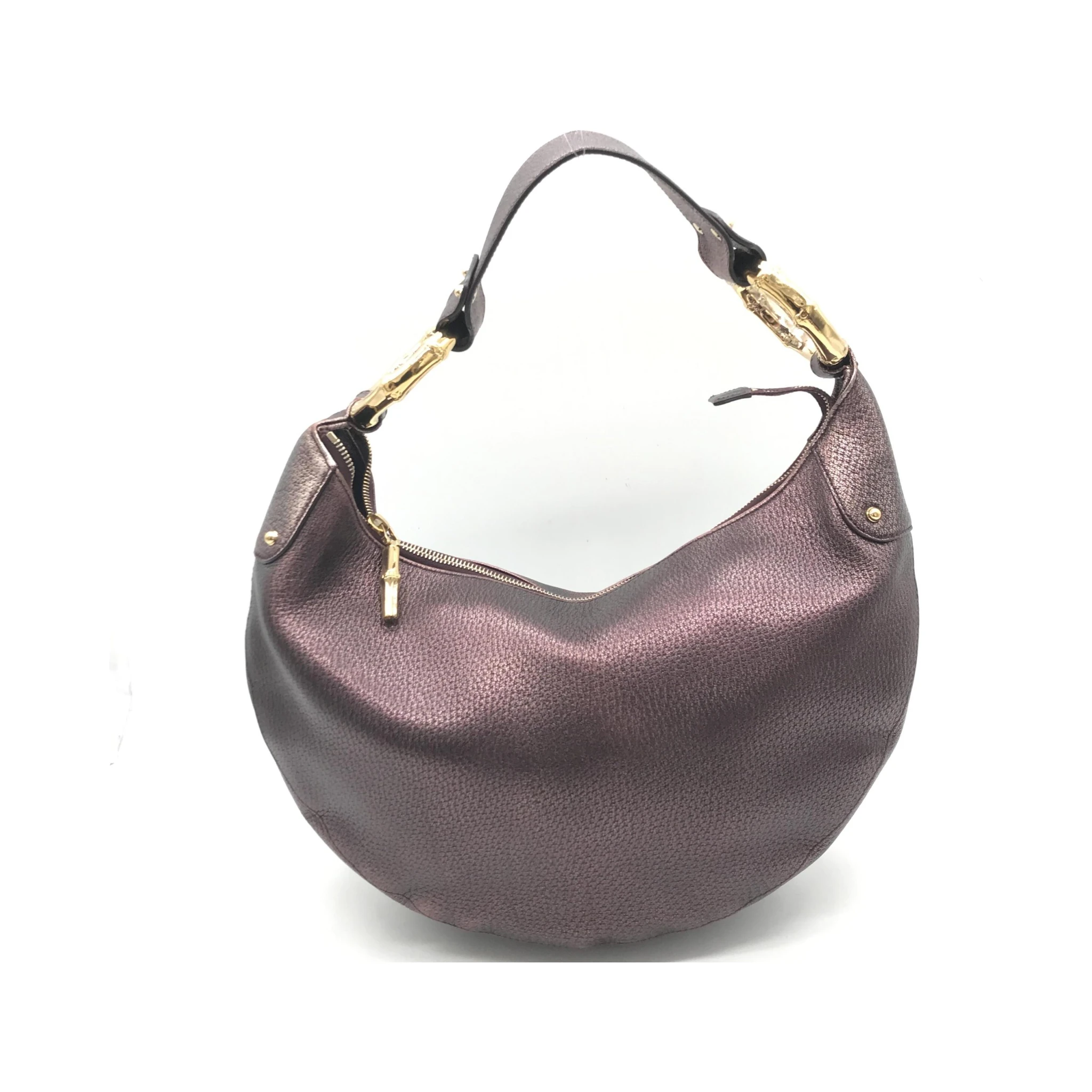 Metallic Leather Bamboo Ring Hobo Bag