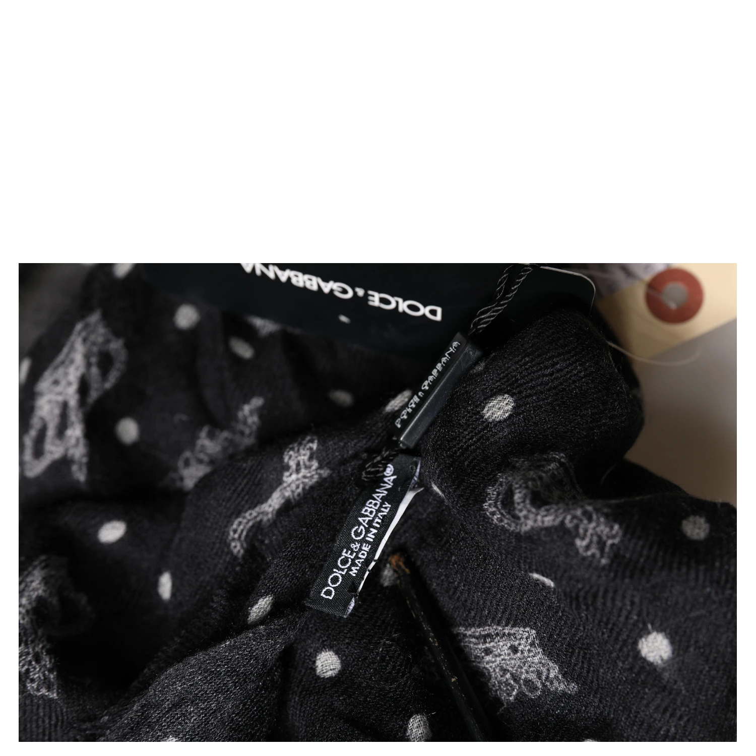 Black Wool Crown Print Fringe Neck Wrap 180cm x 65cm Scarf