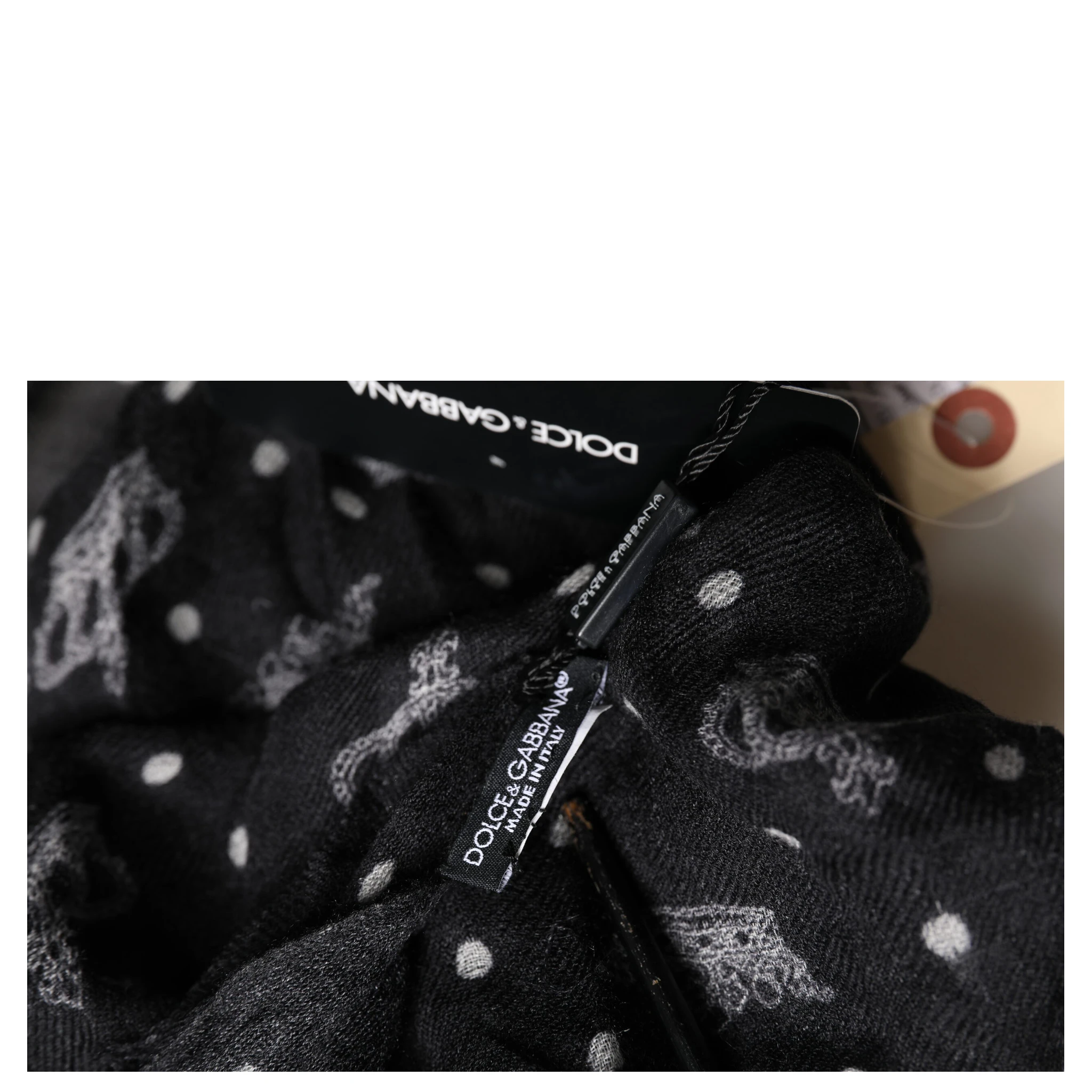 Black Wool Crown Print Fringe Neck Wrap 180cm x 65cm Scarf