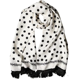 White Black Polka Dot Neck Wrap Foulard 165.5cmx32cm Scarf