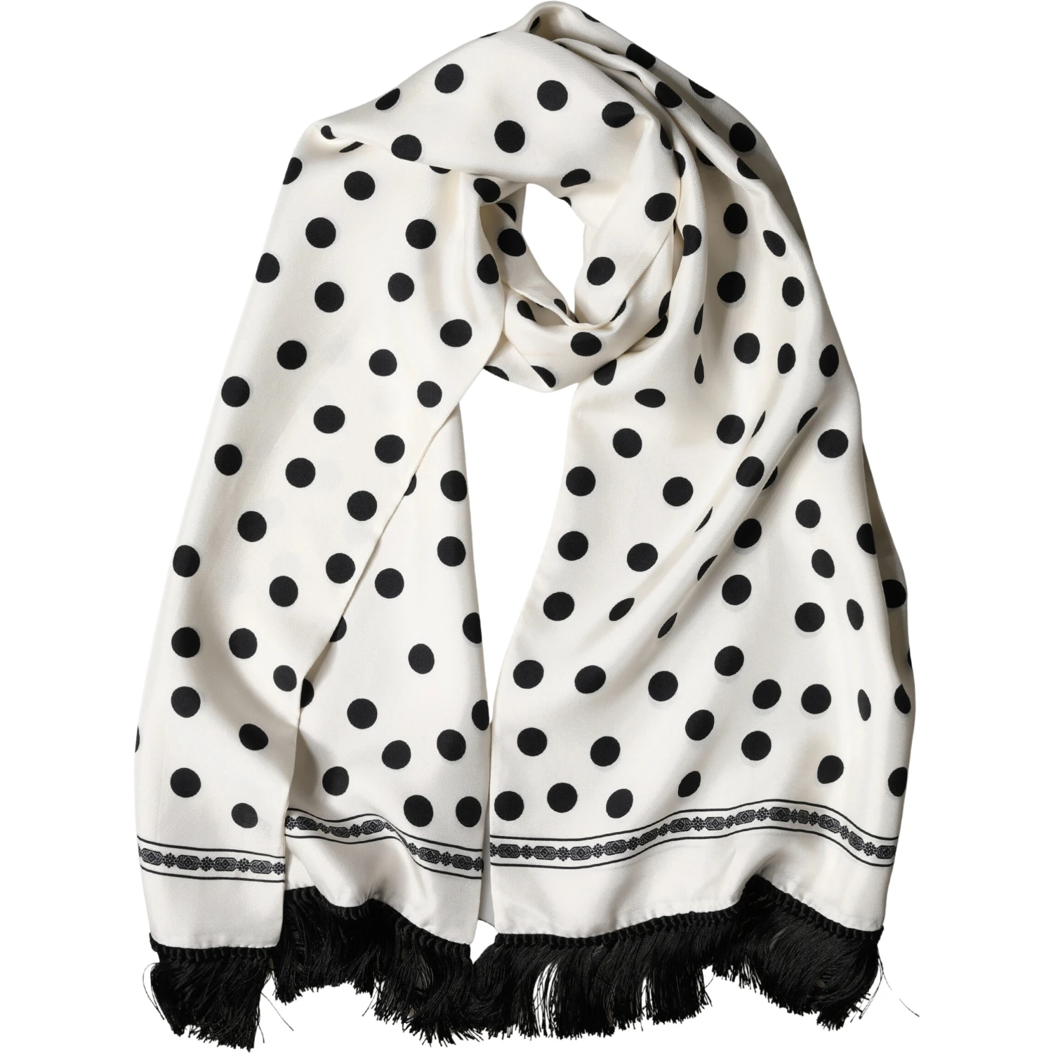 White Black Polka Dot Neck Wrap Foulard 165.5cmx32cm Scarf