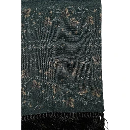 Green Silk Floral Pattern Fringed 135cm X 16cm  Scarf