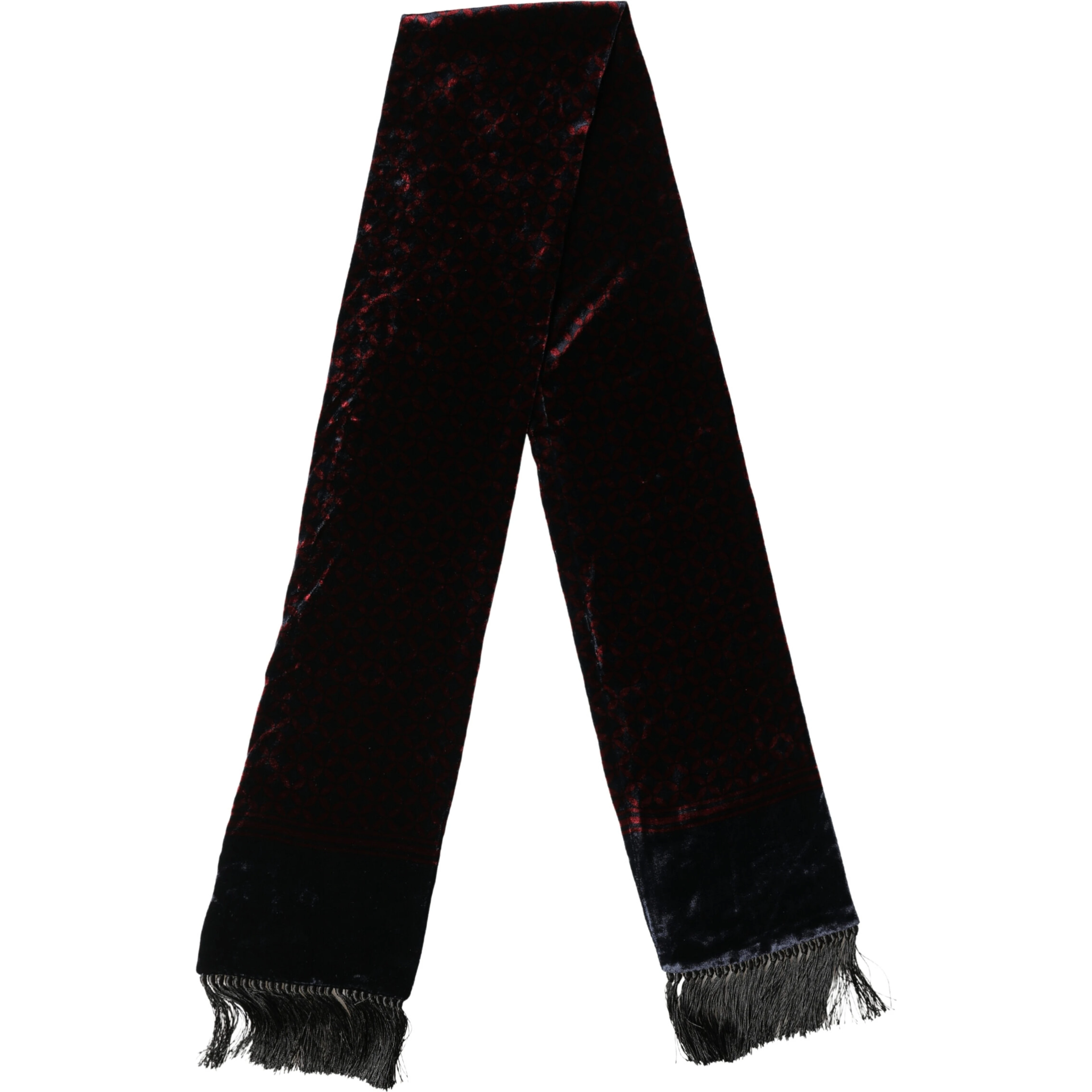 Black Red Rayon Geometric Pattern Fringe 140cm X 16cm  Scarf