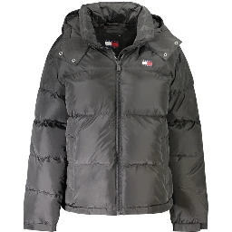 "Black Polyester Women Jacket with Removable Hood"