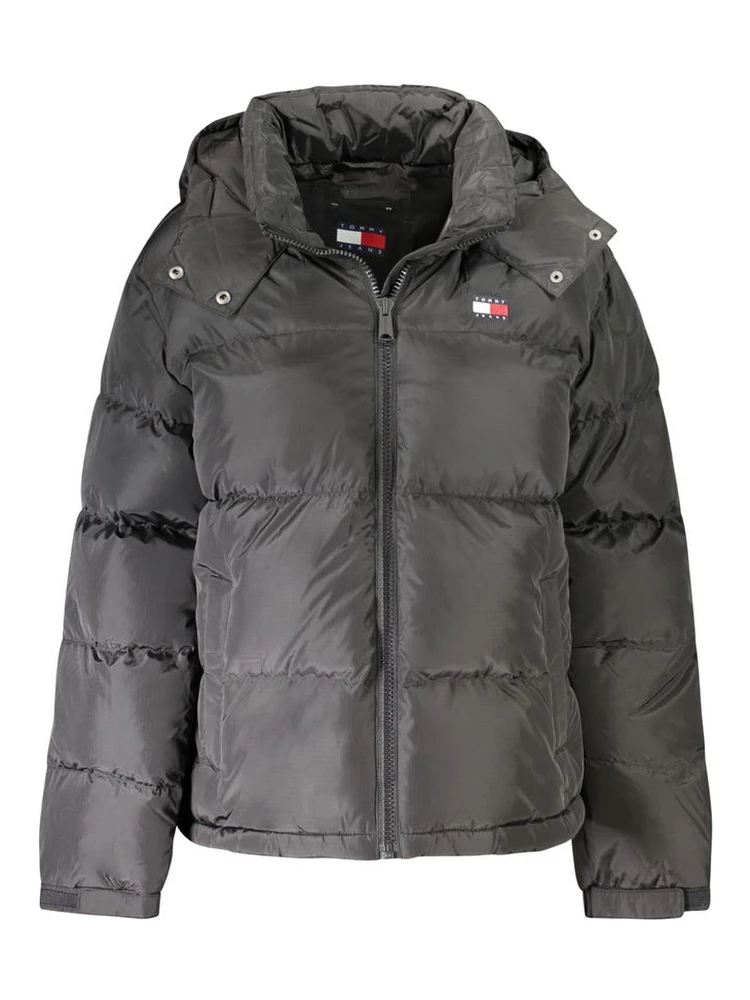 "Black Polyester Women Jacket with Removable Hood"