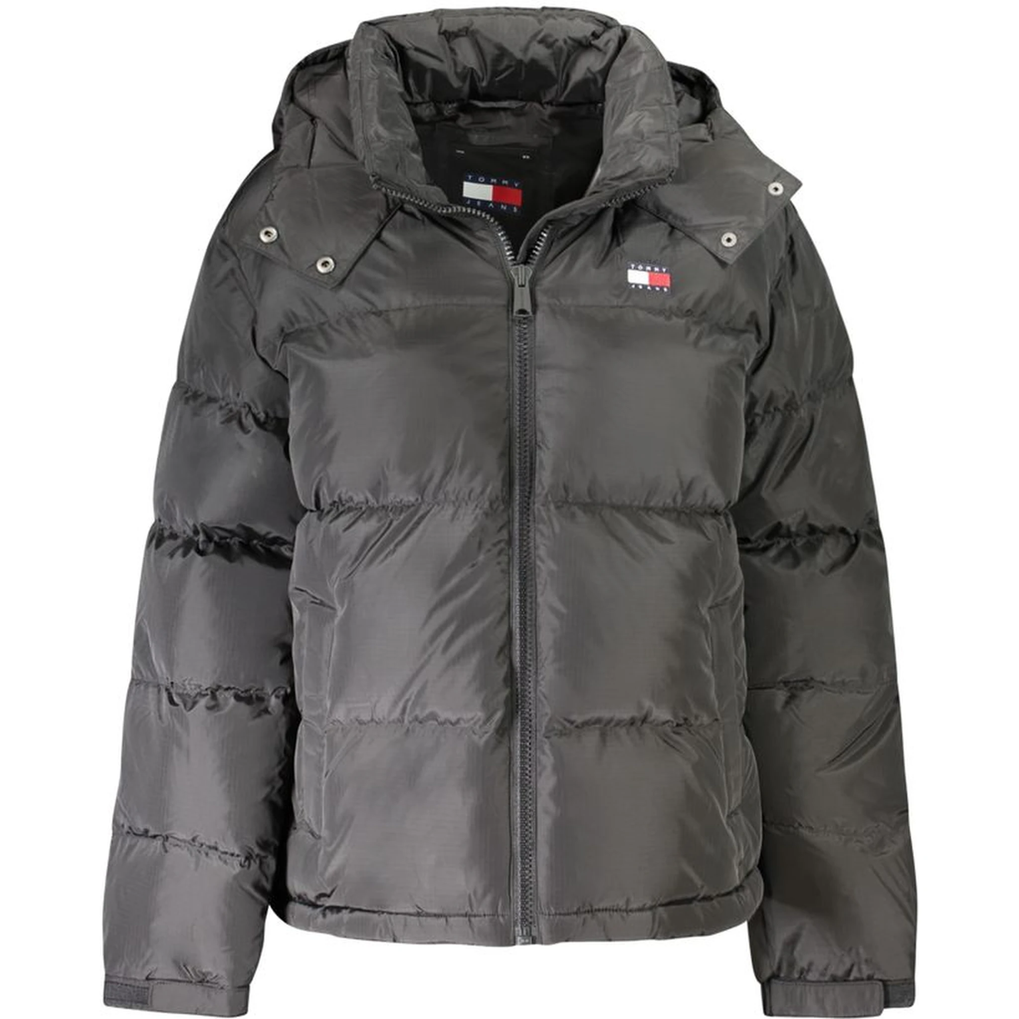 "Black Polyester Women Jacket with Removable Hood"