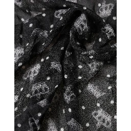 Black Wool Crown Print Fringe Neck Wrap 180cm x 65cm Scarf