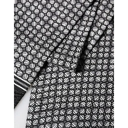 Black Silk Geometric Fringed Foulard 140cm x 15cm Scarf