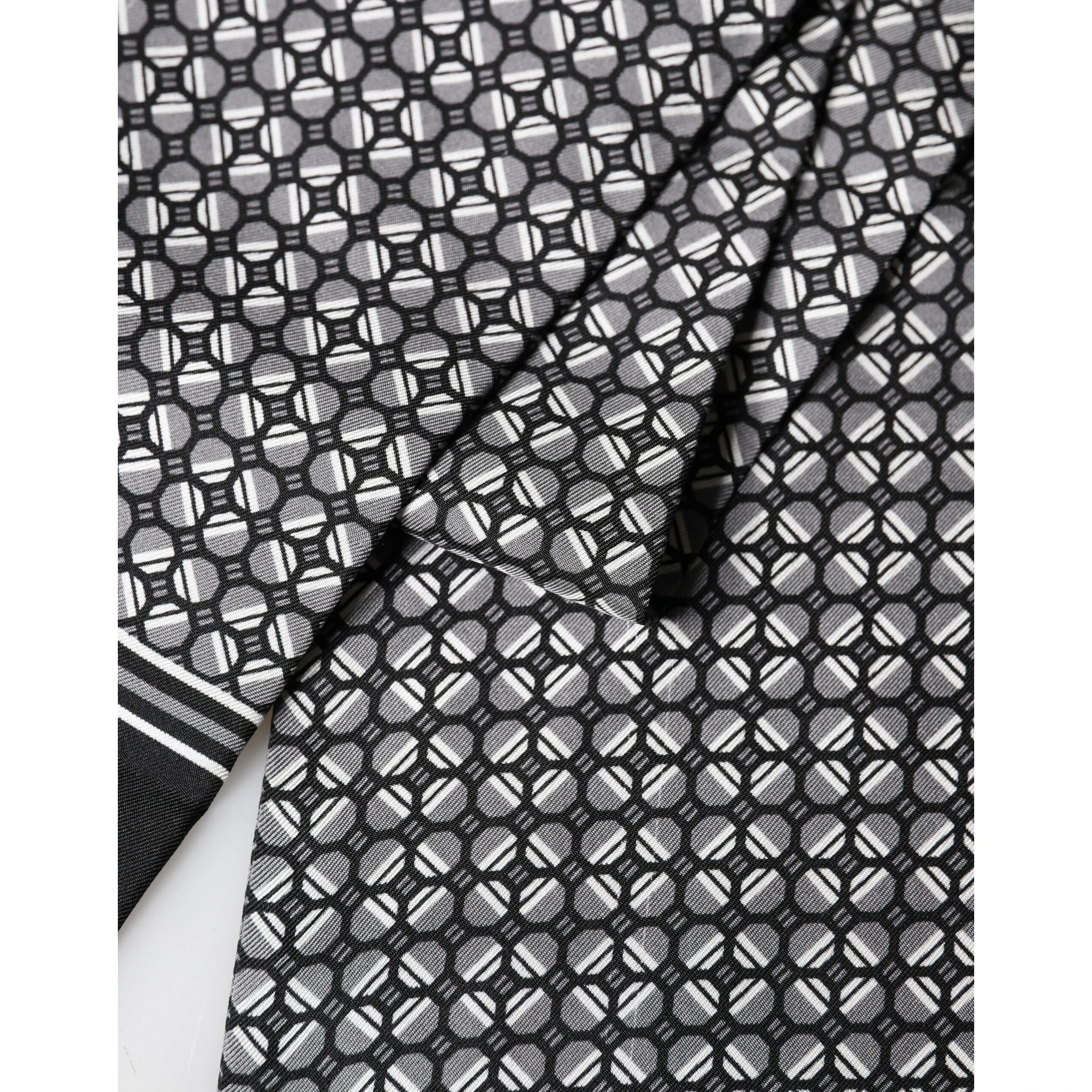 Black Silk Geometric Fringed Foulard 140cm x 15cm Scarf