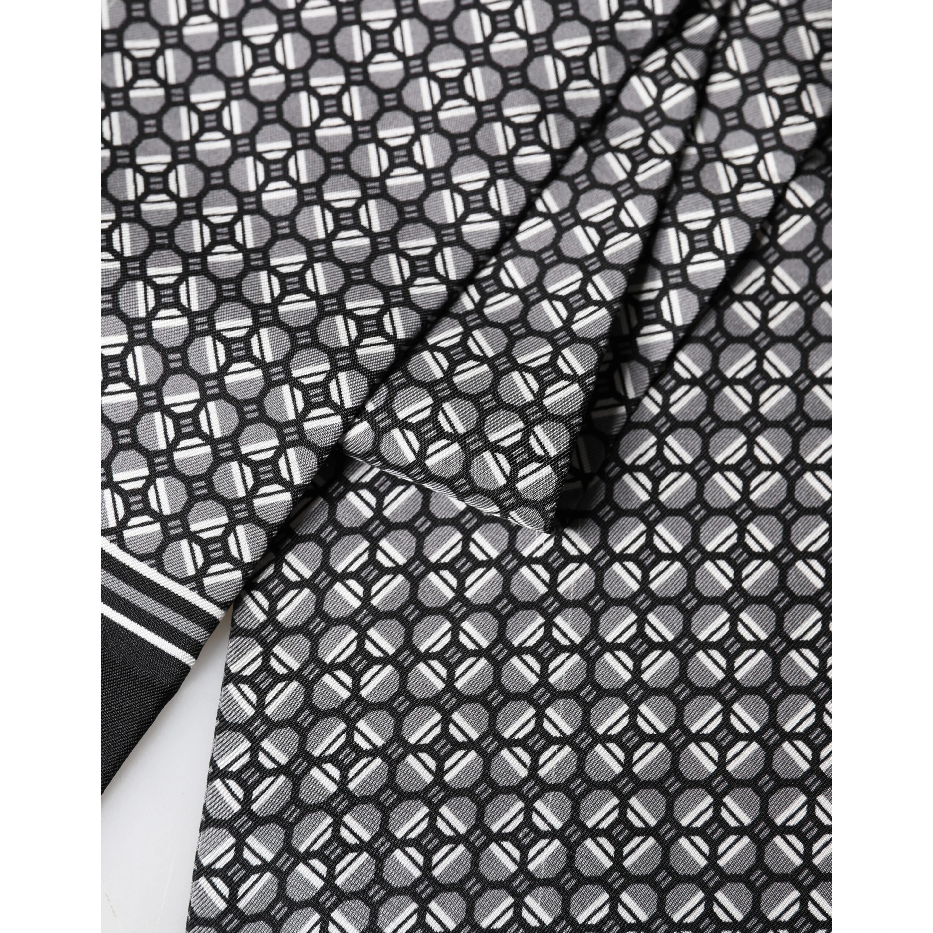 Black Silk Geometric Fringed Foulard 140cm x 15cm Scarf