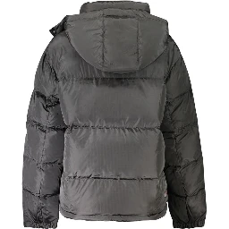 "Black Polyester Women Jacket with Removable Hood"