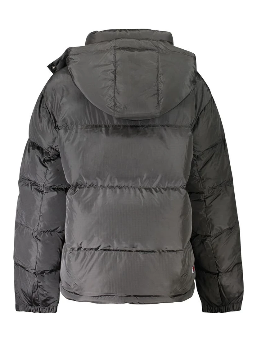 "Black Polyester Women Jacket with Removable Hood"