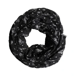 Black Wool Crown Print Fringe Neck Wrap 180cm x 65cm Scarf