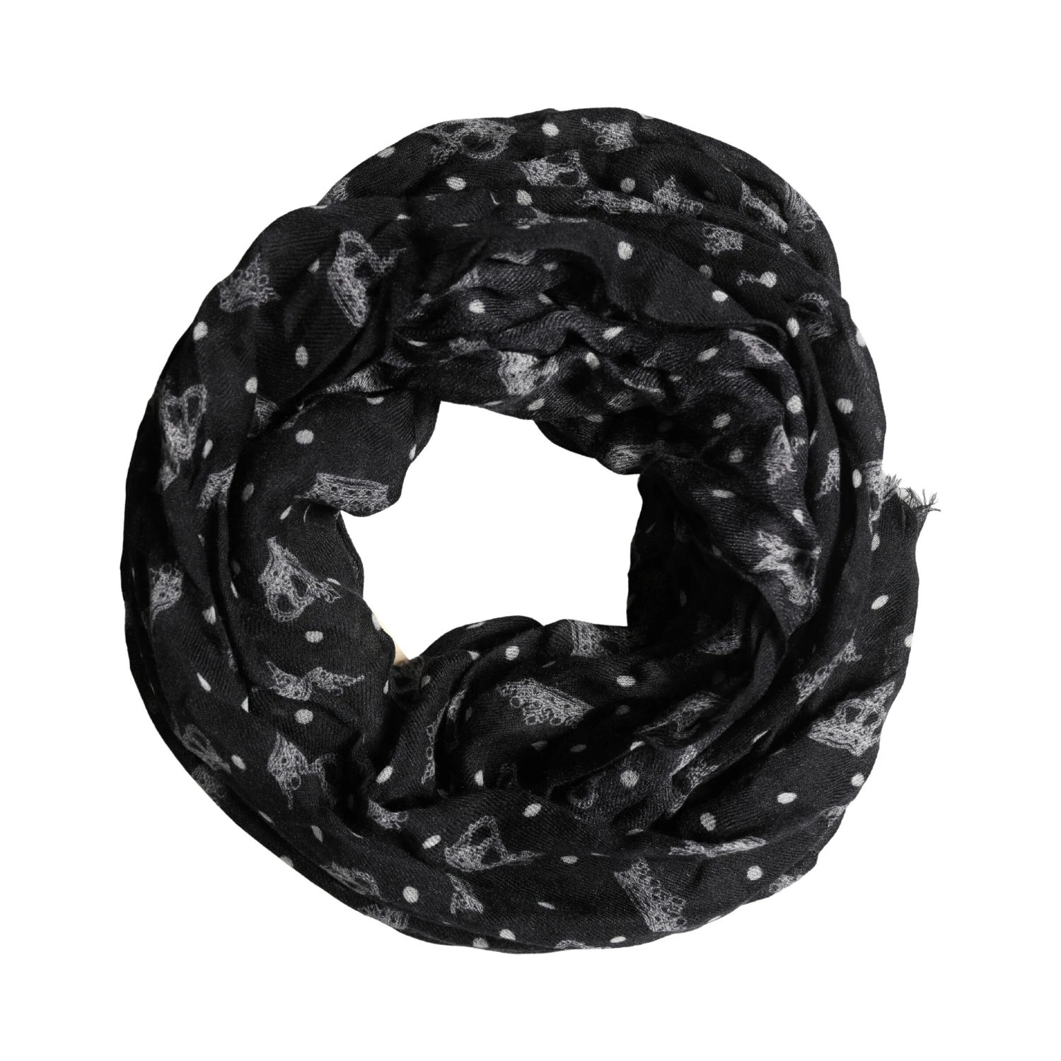 Black Wool Crown Print Fringe Neck Wrap 180cm x 65cm Scarf