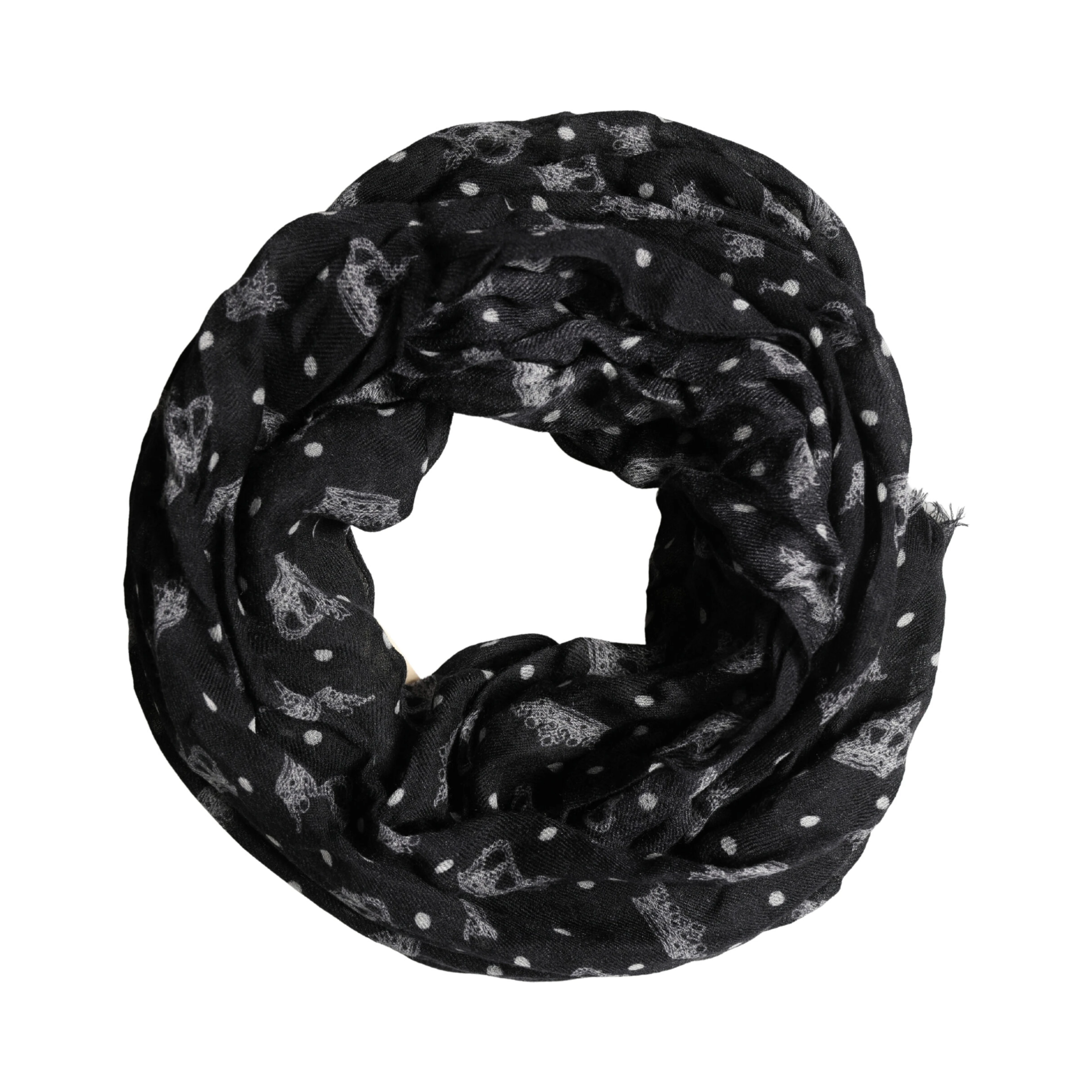 Black Wool Crown Print Fringe Neck Wrap 180cm x 65cm Scarf
