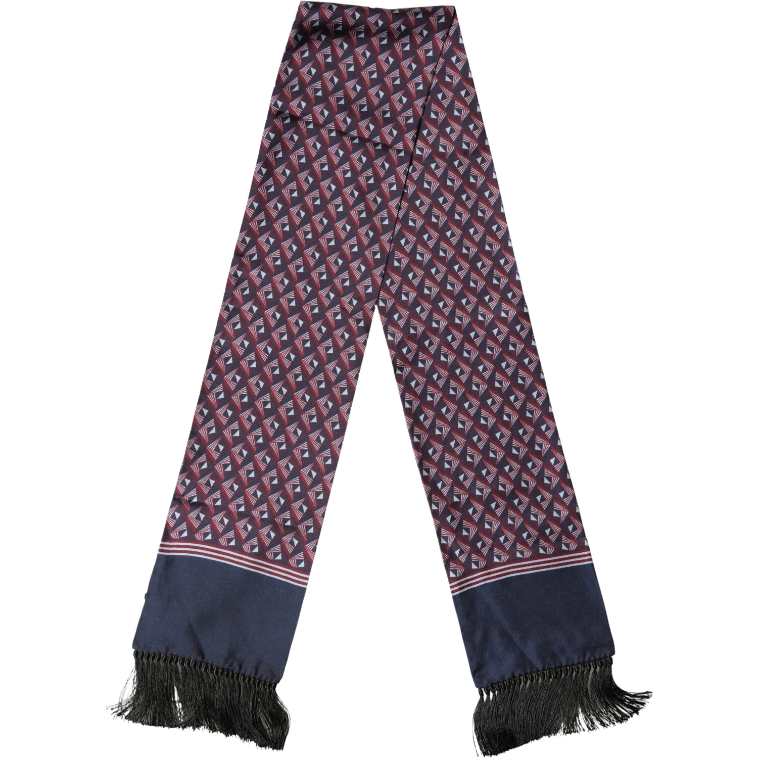 Multicolor Geometric Pattern Silk Fringe 142cm X 15cm Scarf