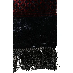 Black Red Rayon Geometric Pattern Fringe 140cm X 16cm  Scarf