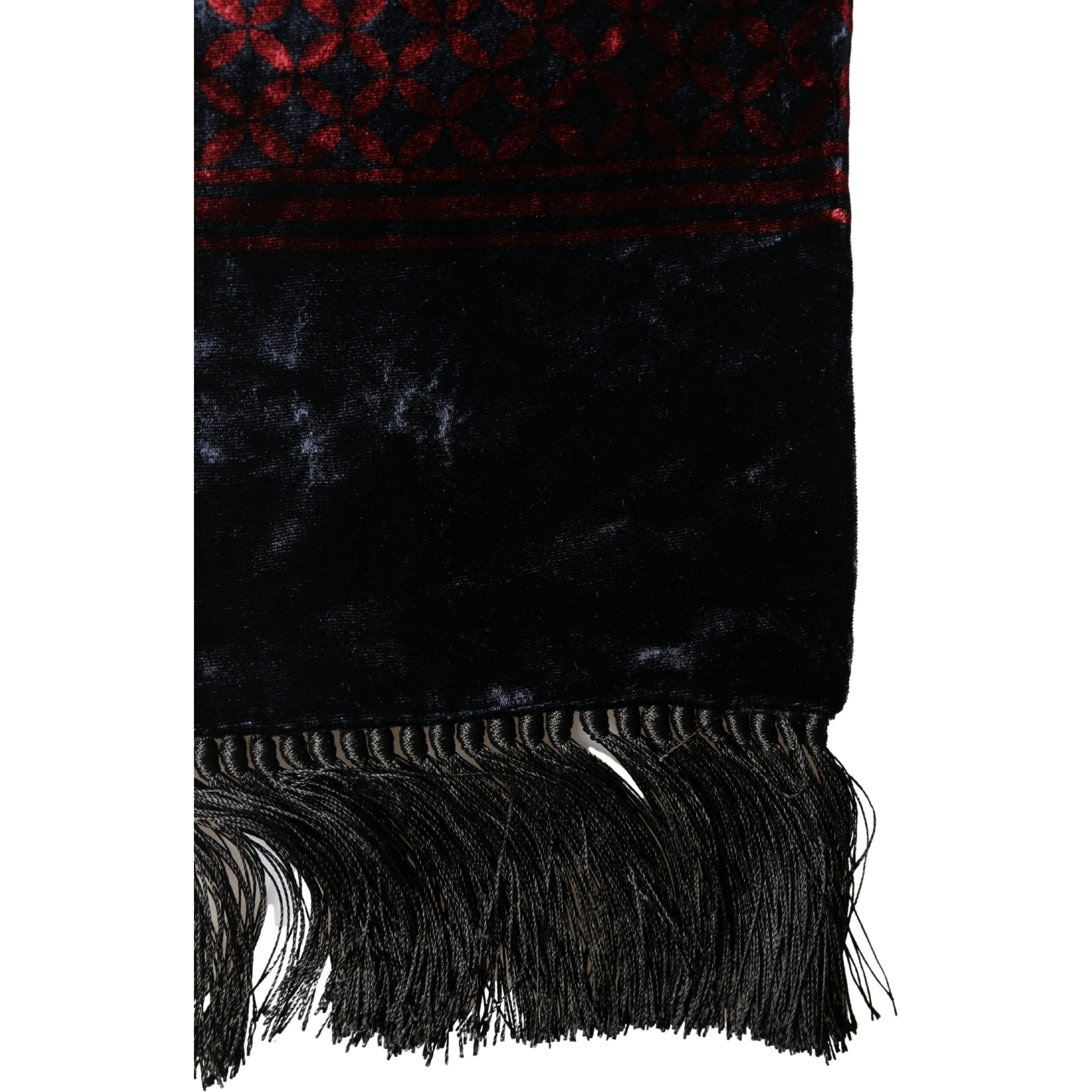 Black Red Rayon Geometric Pattern Fringe 140cm X 16cm  Scarf