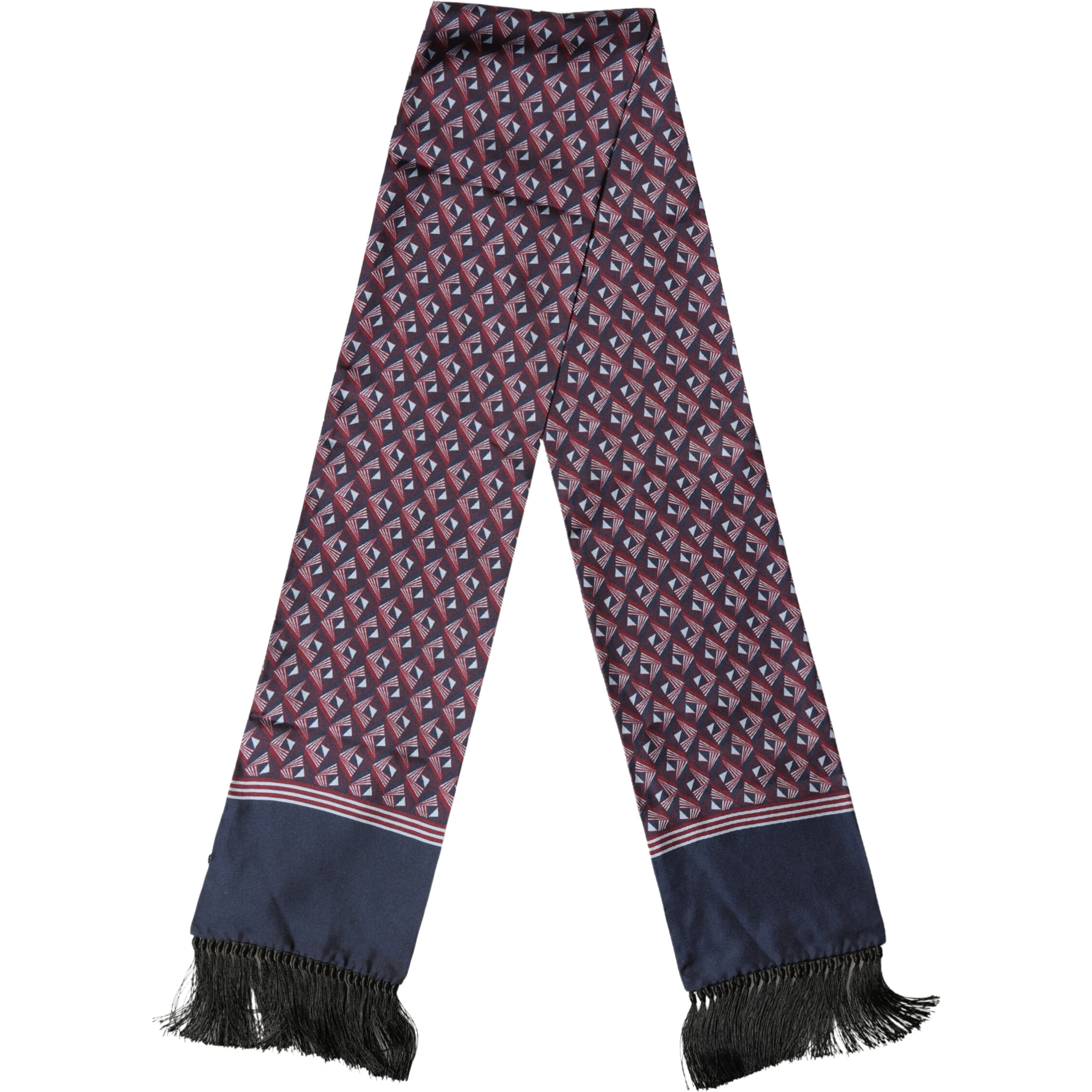 Multicolor Geometric Pattern Silk Fringe 142cm X 15cm Scarf