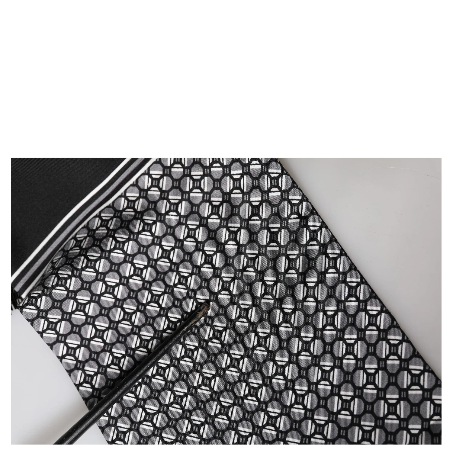 Black Silk Geometric Fringed Foulard 140cm x 15cm Scarf