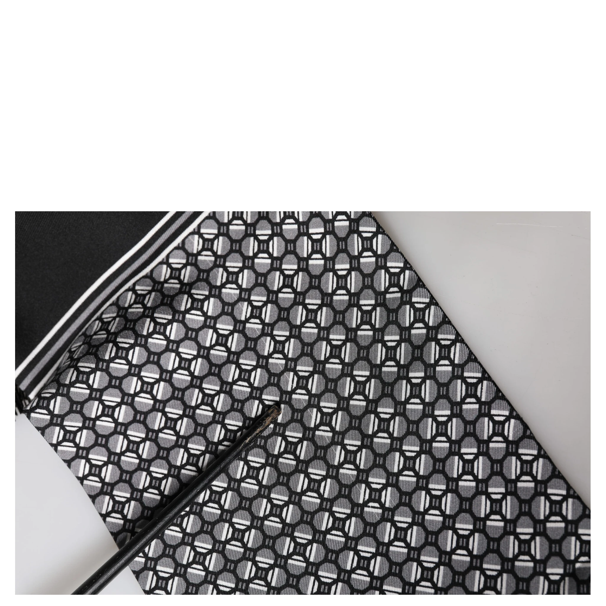 Black Silk Geometric Fringed Foulard 140cm x 15cm Scarf