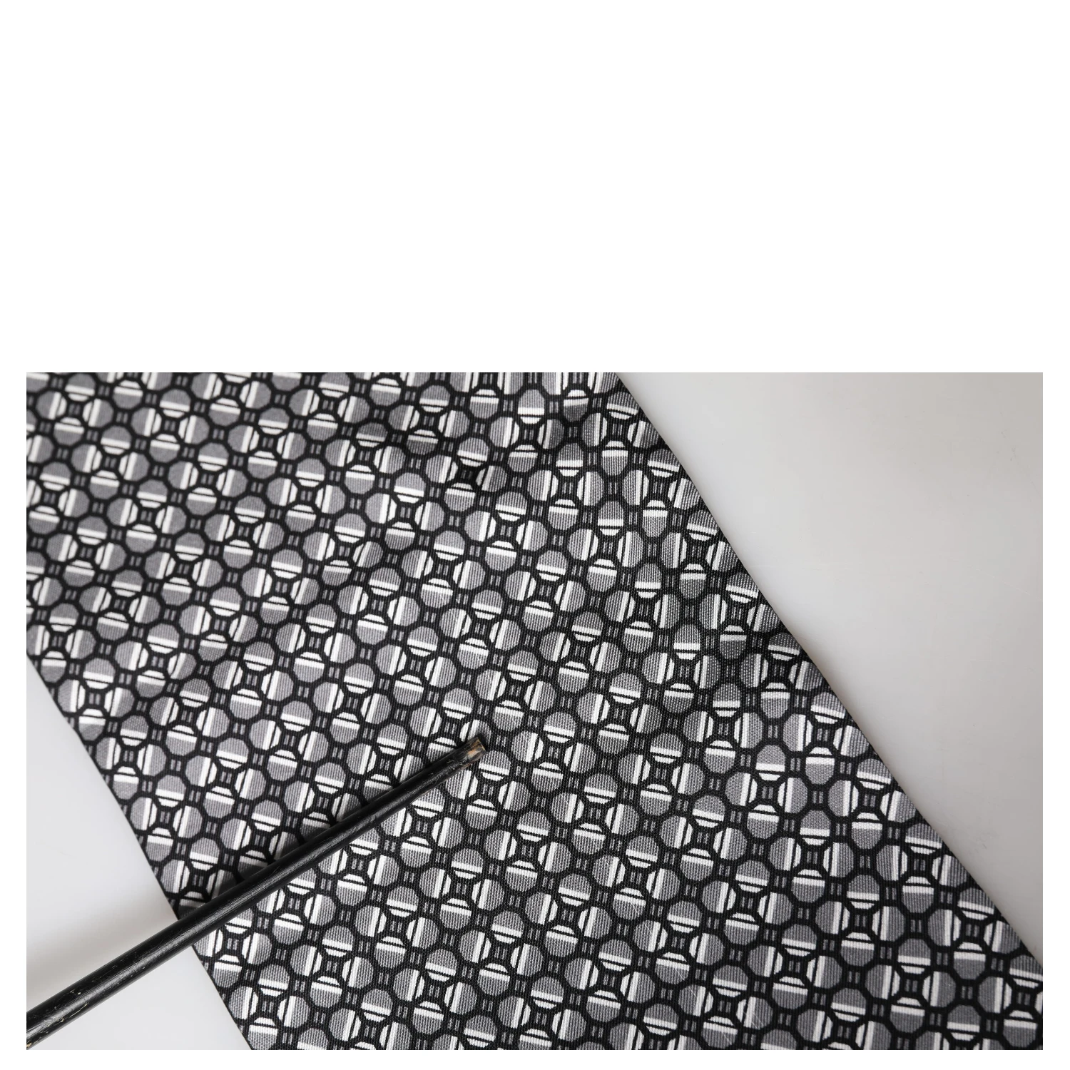 Black Silk Geometric Fringed Foulard 140cm x 15cm Scarf