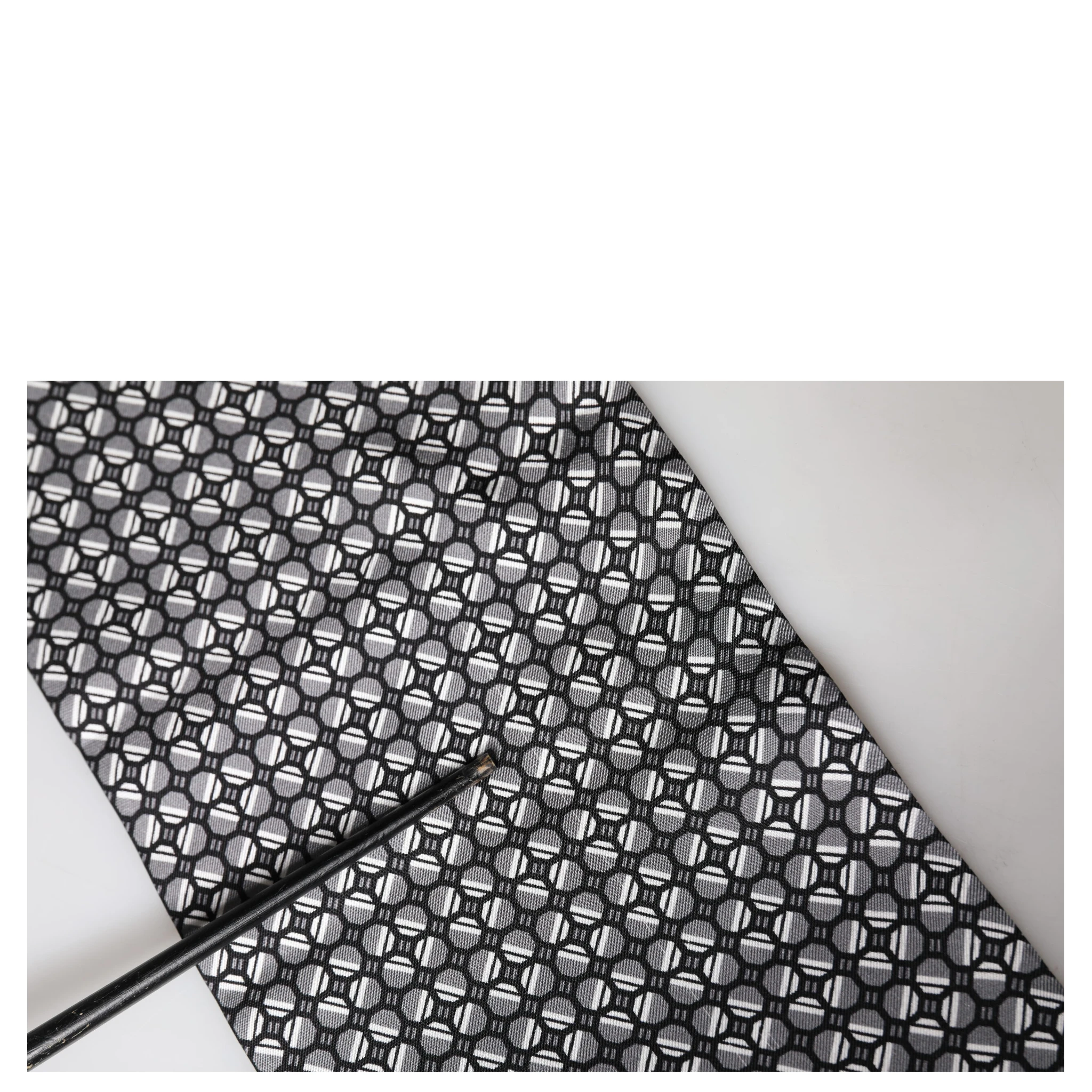 Black Silk Geometric Fringed Foulard 140cm x 15cm Scarf