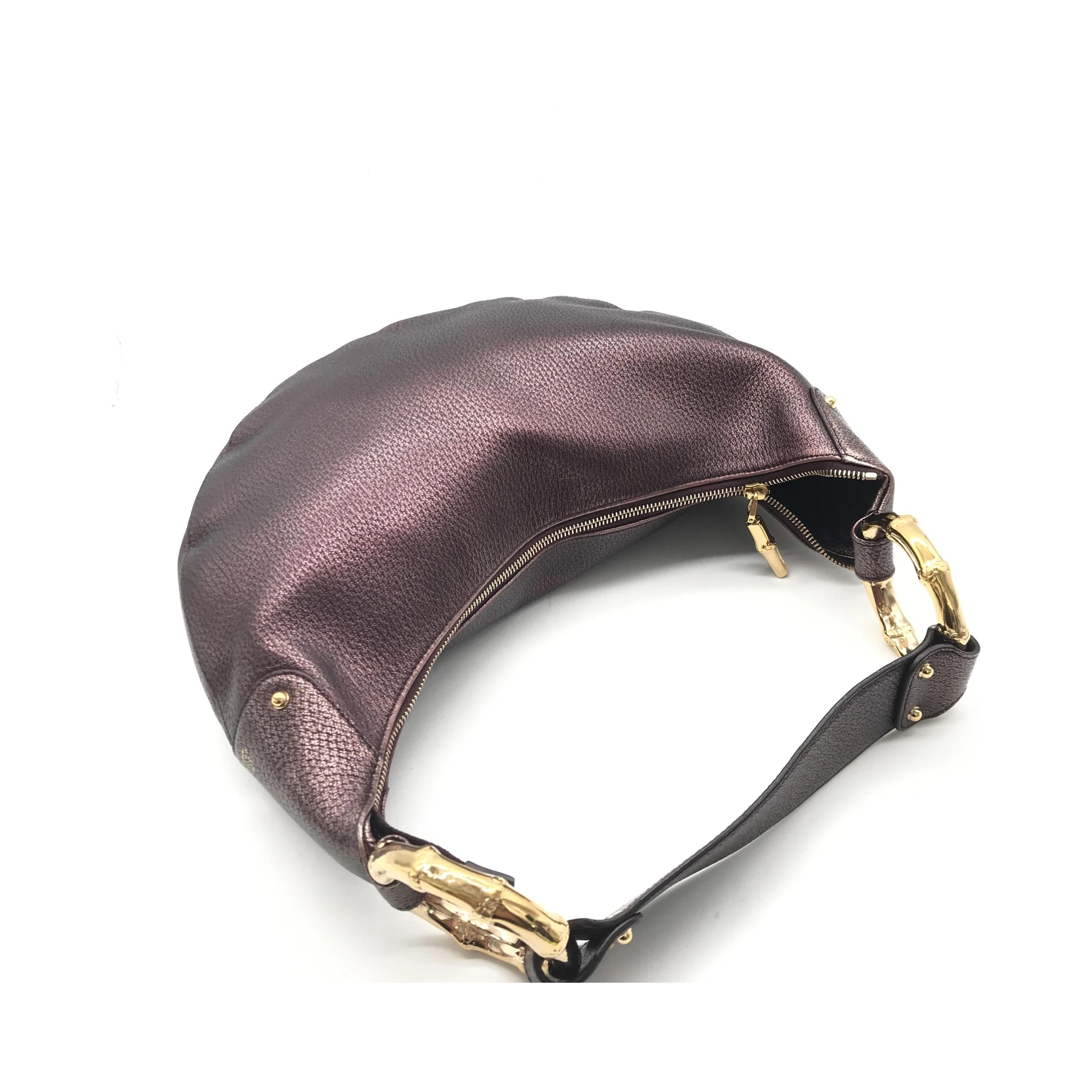 Metallic Leather Bamboo Ring Hobo Bag