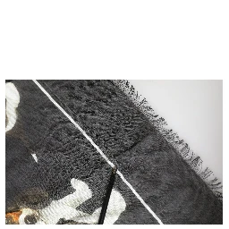 Black Modal Wool Dog Print Fringed 178cm x 64cm Scarf