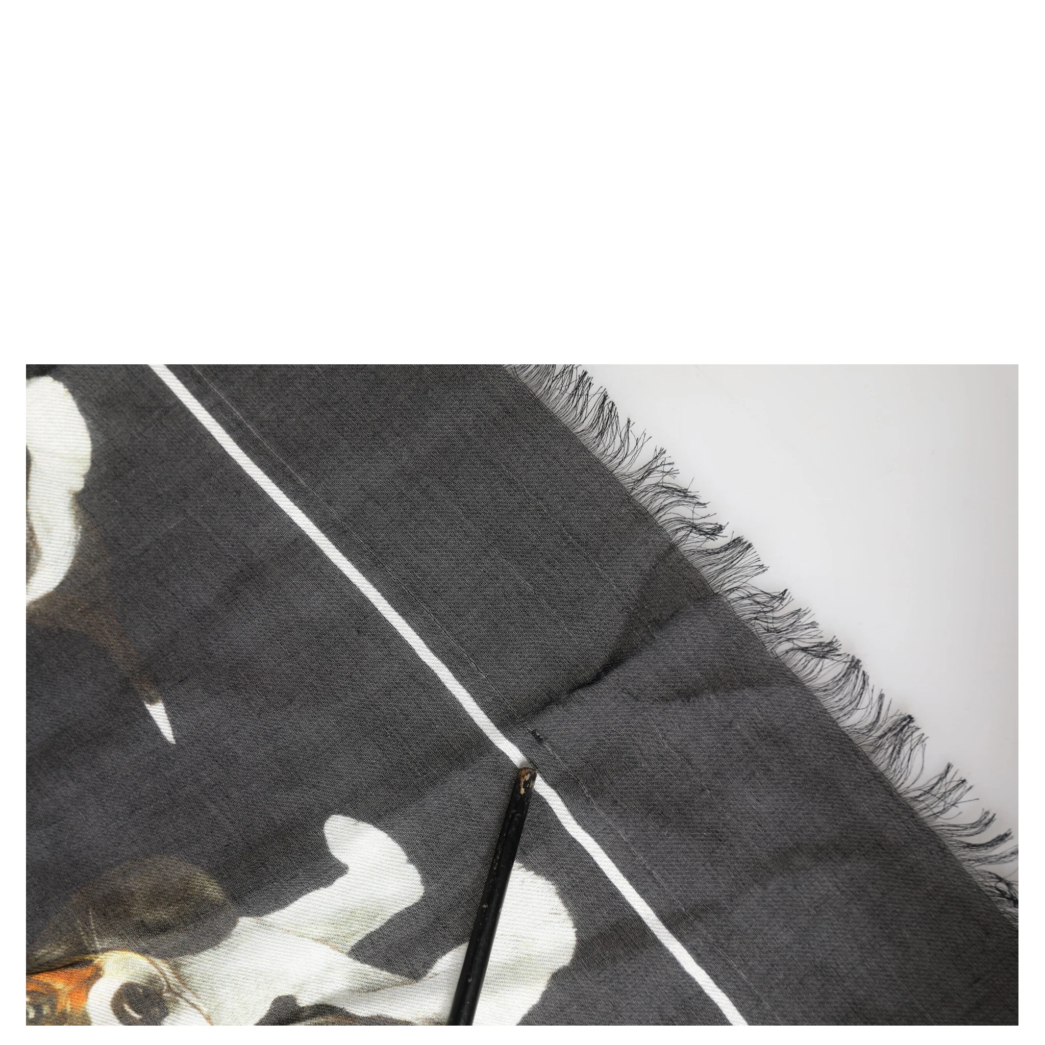 Black Modal Wool Dog Print Fringed 178cm x 64cm Scarf
