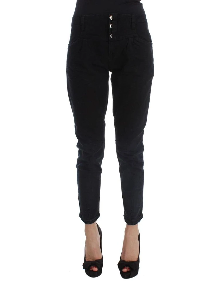 Black Cotton Cropped Jeans