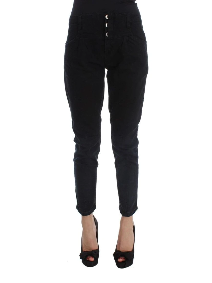 Black Cotton Cropped Jeans