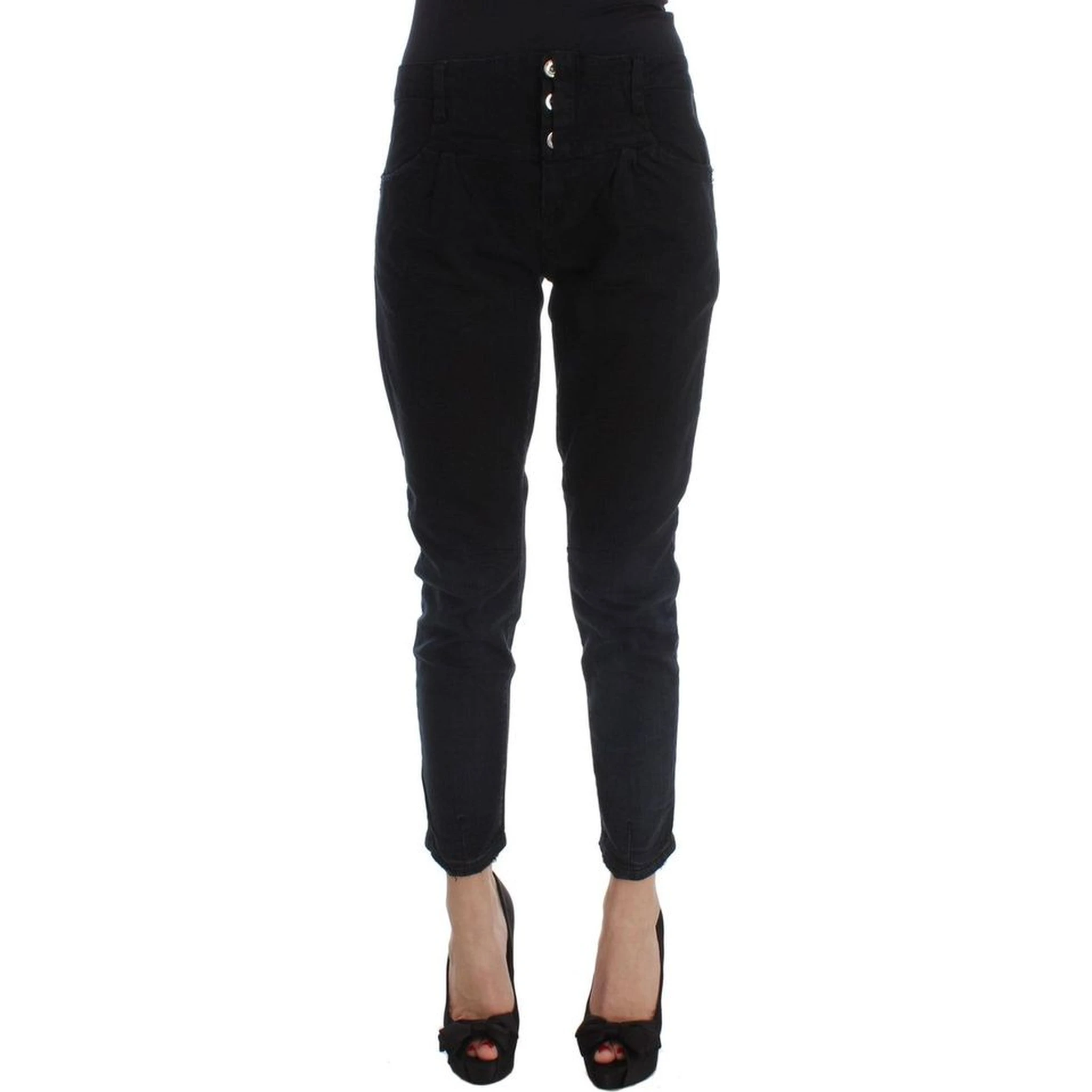 Black Cotton Cropped Jeans