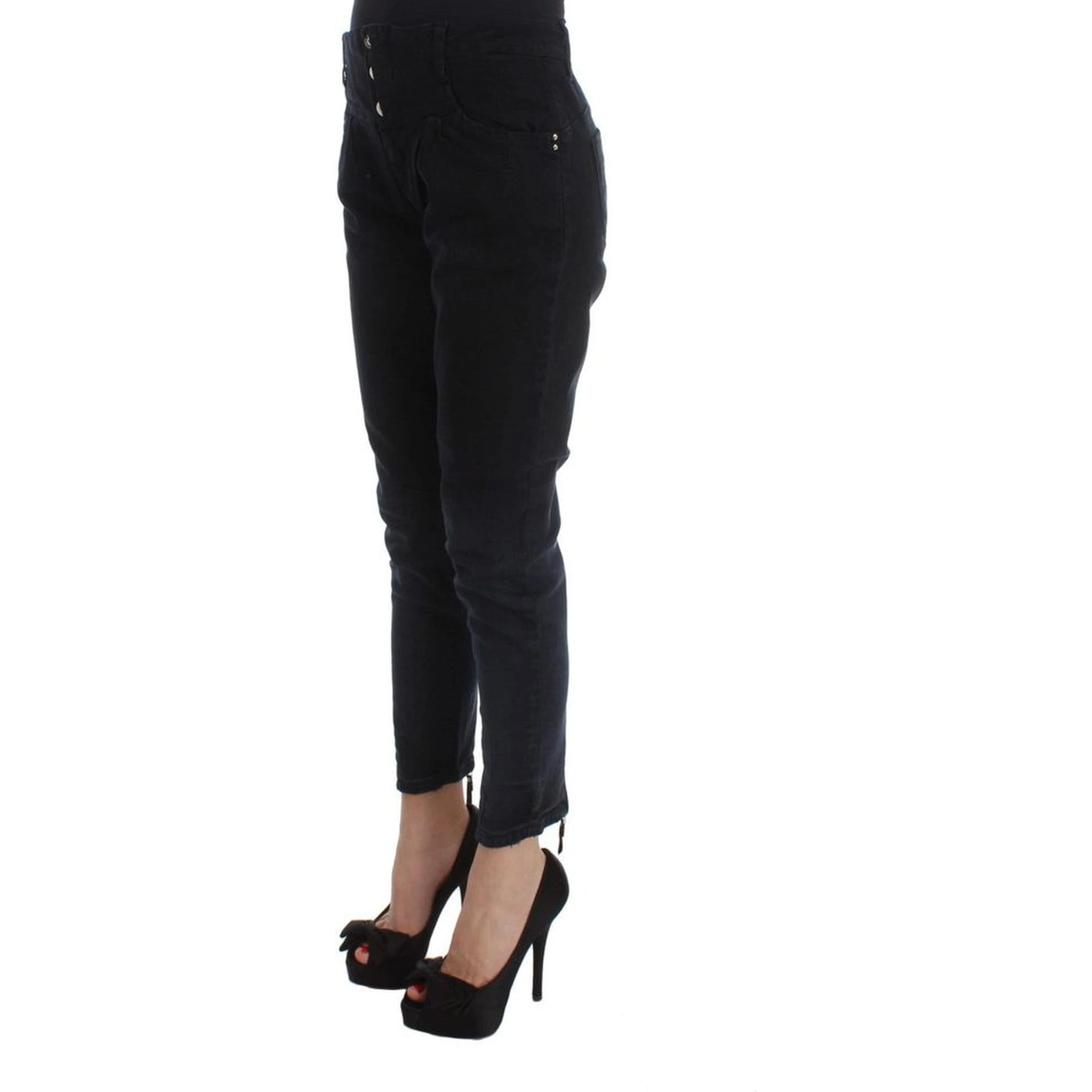 Black Cotton Cropped Jeans