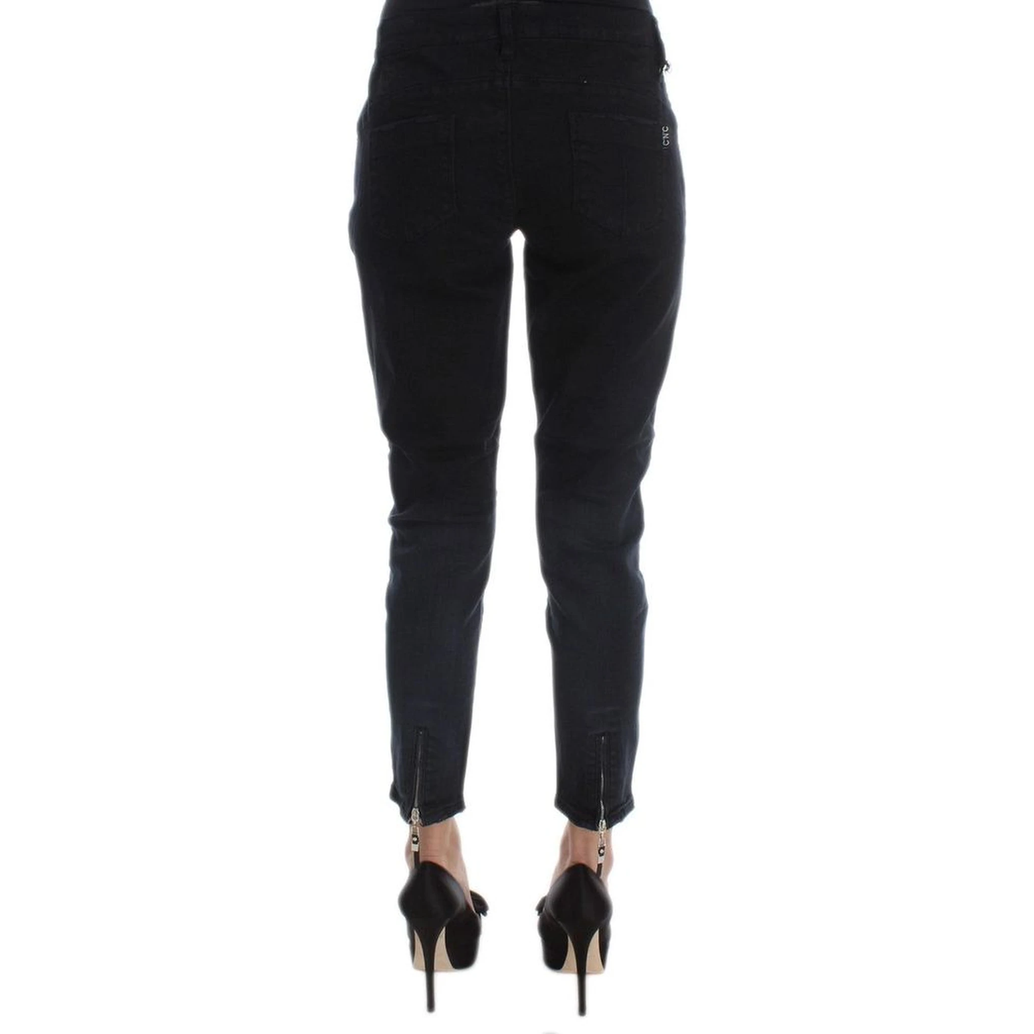 Black Cotton Cropped Jeans