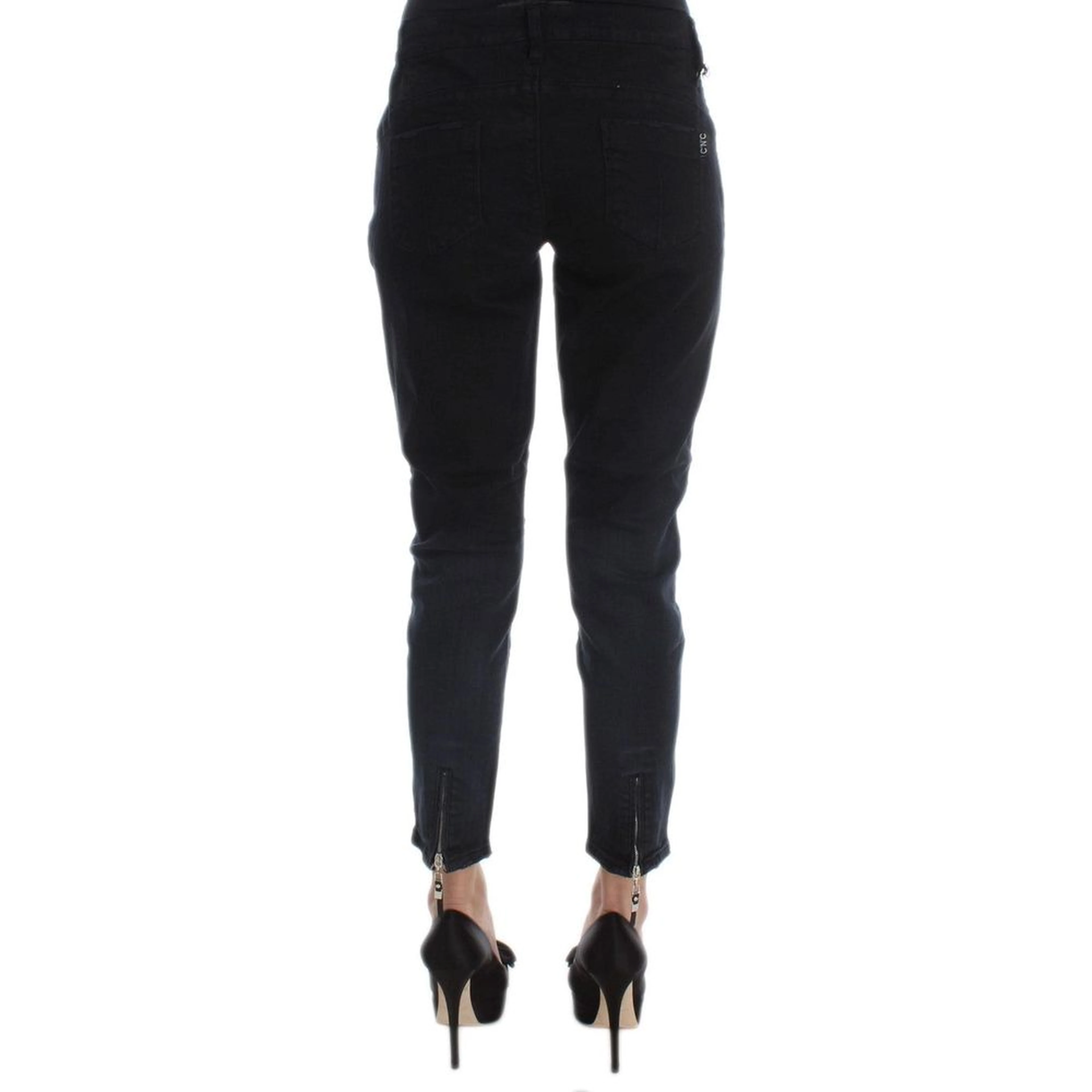 Black Cotton Cropped Jeans