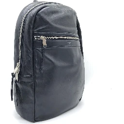 Black Leather City Backpack With Zipper
